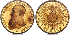 Saxe-Meiningen. Georg II gold Proof 20 Mark 1914-D PR67 Cameo PCGS, Munich mint, KM205, J-281. Struck as a two-year type, and a key within the German ...