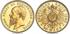 Schaumburg-Lippe. Albrecht Georg gold Proof 20 Mark 1898-A PR65 Cameo NGC, Berlin mint, KM51, Fr-3866, J-285. Mintage: 250. Of a limited production ru...