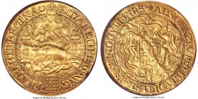 Elizabeth I (1558-1603) gold Sovereign ND (1587-1589) AU Details (Reverse Graffiti) NGC, Tower mint, Crescent mm, S-2529, N-2003. 15.10gm. The largest...