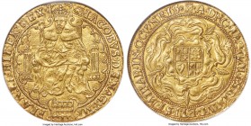 James I (1603-1625) gold Rose Ryal ND (1612-1613) AU58 NGC, Tower mint, Tower mm, Second coinage, S-2613, N-2079. Ever-popular as a type, a truly supe...