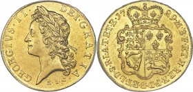 George II gold "East India Company" 5 Guineas 1729 AU53 PCGS, KM571.2, S-3664. With 'E.I.C.' boldly impressed beneath George II's laureate portrait in...