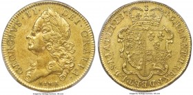 George II gold 5 Guineas 1746-LIMA AU53 PCGS, KM586.1, S-3665. Decimo Nono edge. Struck from captured Spanish gold mined in Lima, Peru - one of Britai...