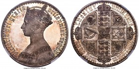 Victoria Proof "Gothic" Crown 1847 PR62 S Cameo NGC, KM744, S-3883. UN DECIMO edge. An outstanding example of this famed Crown type; its technical cer...