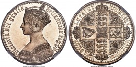 Victoria Proof "Gothic" Crown 1847 PR62 Cameo NGC, KM744, S-3883, ESC-2571. UN DECIMO on edge. Startlingly argent-white, unusual for a type which so o...