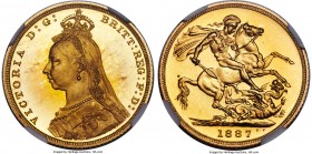Victoria gold Proof Sovereign 1887 PR66 S Cameo NGC, KM767, S-3866B. Softly toned in the fields, with a sufficiently heavy degree of frost over the de...