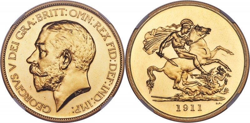 George V gold Proof 5 Pounds 1911 PR64 NGC, KM822, S-3994, W&R-414. From a Proof...