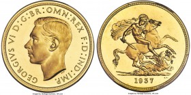 George VI gold Proof 5 Pounds 1937 PR65 Deep Cameo PCGS, KM861, S-4074. A superlative gem, its fields dual bright mirrors and its designs thickly fros...