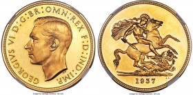 George VI gold Proof 5 Pounds 1937 PR64+ Cameo NGC, KM861, S-4074. Toned fields and a light blemish to the frosting on George's cheek are the sole ele...