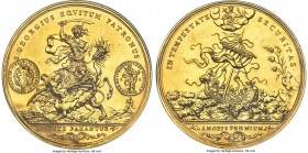 Jeremias Roth Senior gold Restrike 30 Ducats 1738-Dated (19th Century) UNC Details (Mount Removed, Reverse Graffiti) NGC, Kremnitz mint, cf. Fr-573 (o...