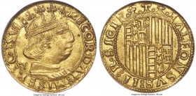 Naples & Sicily. Alfonso II of Aragon gold Ducato ND (1494-1495) MS65 NGC, Fr-820, Biaggi-1690 (R), Bellesia-12 (R/2), MIR-87 (R3). RECORDΛT: MISERIC ...