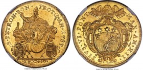 Papal States. Pius VI gold 10 Zecchini Anno XII (1787) MS61 NGC, Bologna mint, KM309, Fr-390, B-3012. 34.20gm. Obv. St. Peter seated facing among the ...