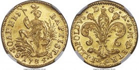 Tuscany. Pietro Leopoldo gold Ruspone (3 Zecchini) 1784 MS65 NGC, KM-C28, Fr-334, CNI-XIIb.131. A luxurious jewel bathed in warm golden luster, unveil...