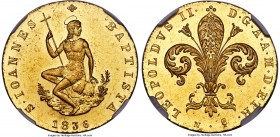 Tuscany. Leopold II gold Ruspone (3 Zecchini) 1836 MS65 NGC, KM-C77, Fr-344. The finest of only two NGC-certified examples of this final year of the s...