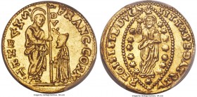 Venice. Francesco Corner gold Zecchino ND (1656) AU58 PCGS, KM254 (Rare), Fr-1324, Paolucci-100.1 (R5), Mont-2329 (R5), Bellesia-149 (R/4), CNI-VIIIa....