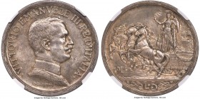 Vittorio Emanuele III 5 Lire 1914-R MS64 NGC, Rome mint, KM56, Dav-144, Pag-708. Obv. Uniformed bust right. Rev. Minerva, holding branch and shield, s...