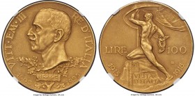 Vittorio Emanuele III gold Matte Proof 100 Lire 1925-R PR66 NGC, Rome mint, KM66, Fr-32, Montenegro-17, Pag-645. Commemorating the Silver Jubilee of t...