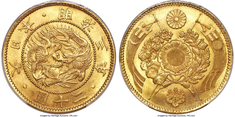 Meiji gold 20 Yen Year 3 (1870) MS65 PCGS, Osaka mint, KM-Y13, JNDA 01-1, J&V-L1...