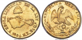 Republic gold 8 Escudos 1869 A-DL MS61 Prooflike NGC, Alamos mint, KM383, Long-pg. 294 (Extremely Rare). One of just four examples of this date from t...