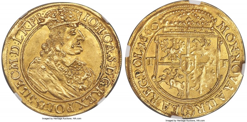 Johann Casimir gold 2 Ducat 1660-TT AU58 NGC, Bromberg mint, KM111.1, Fr-89, Kop...