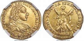 Peter I gold 2 Roubles 1722 AU58 NGC, Moscow mint, KM158.6, Bit-143 (R1), Petrov 15 Rub. (Plate 27, 180), Diakov-1212 (R2). Large head variety. Obv. L...