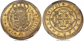 Philip V gold 8 Escudos 1708 (Aqueduct)-Y AU58 NGC, Segovia mint, KM277 (this coin), Cal-150 (same), Onza-453 (same), Chaves-695 (same), Cay-9912. 26....