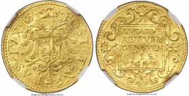 Geneva. Canton gold Ducat 1647-G UNC Details (Cleaned) NGC, KM42, Fr-257, HMZ-2-311d. 3.43gm. Struck on a slightly wavy flan, with some hairlines indi...