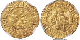 Lausanne. Bishop Aymon de Montfaucon gold Ducat ND (1491-1517) AU53 NGC, Fr-284, HMZ-1-524a. 3.46gm. An important early Swiss issue, notably one of on...