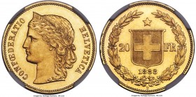 Confederation gold 20 Francs 1888-B MS62 Prooflike NGC, Bern mint, KM31.3, Fr-497. Mintage: 4,224. Boasting a low mintage for the type, the 1888 20 Fr...