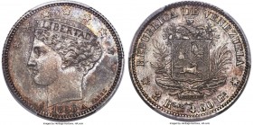 Republic 2 Reales 1858-A MS64 PCGS, Paris mint, KM-Y10. A simply exquisite example of this one year type! Prohibitively difficult to obtain in even ci...