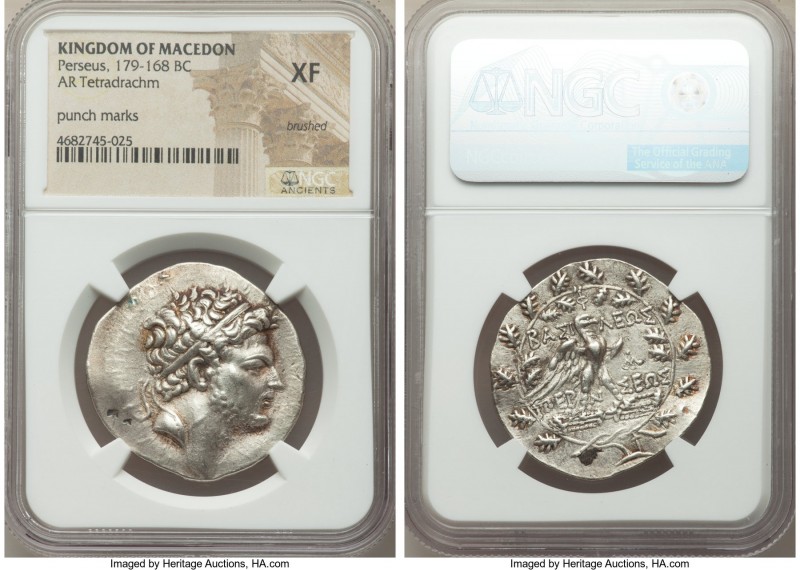 MACEDONIAN KINGDOM. Perseus (179-168 BC). AR tetradrachm (31mm, 11h). NGC XF, br...