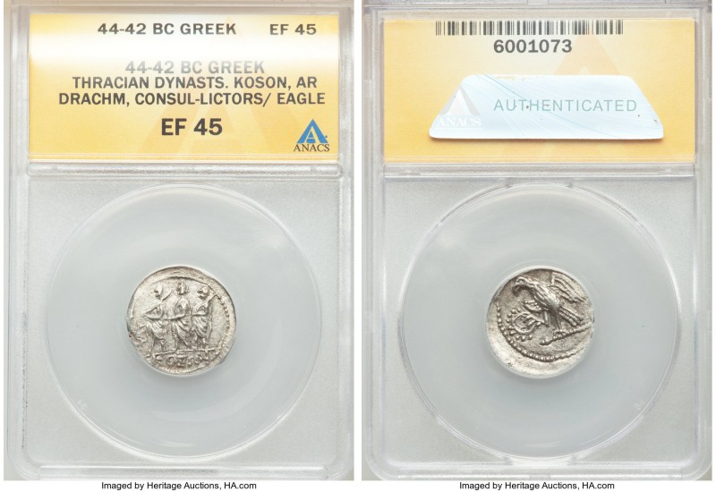 THRACIAN DYNASTS. Coson (ca. after 54 BC). AR drachm (19mm, 11h). ANACS EF45. Ro...