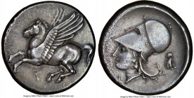 CORINTHIA. Corinth. Ca. 4th century BC. AR stater (21mm, 8.54 gm, 6h). NGC Choice XF 5/5 - 3/5. Ca. 400-375 BC. Pegasus flying left; Ϙ below / Head of...