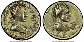 BOSPORAN KINGDOM. Rhescuporis II (AD 211-227), with Elagabalus. EL stater (19mm, 7.56 gm, 10h). NGC Choice VF 5/5 - 3/5. Dated Bosporan Year 516 (AD 2...