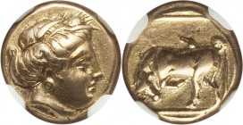 LESBOS. Mytilene. Ca. 377-326 BC. EL sixth-stater or hecte (12mm, 2.53 gm, 6h). NGC Choice XF S 5/5 - 4/5, Fine Style. Head of Persephone right, crown...