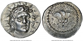 CARIAN ISLANDS. Rhodes. Ca. 125-88 BC. AR didrachm (22mm, 5.79 gm, 12h). NGC AU 5/5 - 4/5. Timocrates, magistrate. Radiate head of Helios facing, turn...