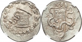 LYDIA. Sardes. Ca. 166-128 BC. AR cistophorus (27mm, 12.80 gm, 12h). NGC MS S 5/5 - 4/5. Ca. 166-160 BC. Serpent emerging from cista mystica; all with...