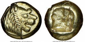LYDIAN KINGDOM. Alyattes or Walwet (ca. 610-546 BC). EL 1/12 stater or hemihecte (7mm, 1.18 gm). NGC AU 5/5 - 5/5. Sardes mint. Head of roaring lion r...