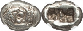 LYDIAN KINGDOM. Croesus or later (ca. after 561 BC). AR half-stater or siglos (17mm, 5.36 gm). NGC Choice XF S 5/5 - 5/5. Sardes mint. Confronted fore...