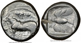 CYPRUS. Paphos. Onasioikos (ca. 425-400 BC). AR stater (22mm, 11.02 gm, 5h). NGC Choice VF 4/5 - 2/5, test cut. Bull standing left on solid line; wing...
