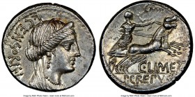 L. Censorinus, P. Crepusius and C. Limetanus (82 BC). AR denarius (17mm, 4.03gm, 7h). NGC MS S 5/5 - 5/5. Rome. L•CENSORIN, diademed, draped, veiled b...