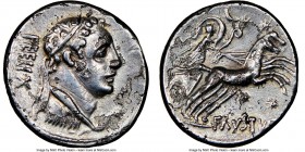 Faustus Cornelius Sulla (ca. 56 BC). AR/AE fourree denarius (18mm, 3.19 gm, 7h). NGC AU 5/5 - 2/5, core visible. Ancient forgery of Rome. FEELIX, diad...