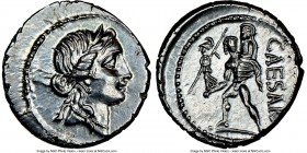 Julius Caesar, as Dictator (49-44 BC). AR denarius (18mm, 3.92 gm, 7h). NGC Choice AU 5/5 - 4/5. Military mint moving with Caesar in North Africa, 48-...