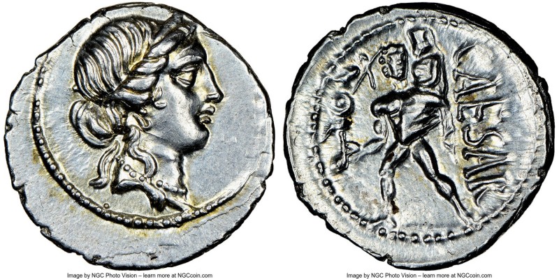 Julius Caesar, as Dictator (49-44 BC). AR denarius (18mm, 3.93 gm, 6h). NGC Choi...