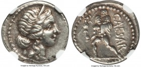 Julius Caesar, as Dictator (49-44 BC). AR denarius (20mm, 3.88 gm, 6h). NGC Choice XF 5/5 - 4/5. Military mint moving with Caesar in North Africa, 48-...