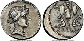 Julius Caesar, as Dictator (49-44 BC). AR denarius (18mm, 3.90 gm, 6h). NGC AU 4/5 - 4/5. Military mint traveling with Caesar in Spain, late 46-early ...