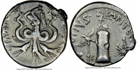 Sextus Pompey, as Prefect of the Fleet (43-35 BC). AR denarius (19mm, 3.72 gm, 12h). NGC Choice Fine 3/5 - 2/5, bankers mark. Uncertain mint in Sicily...