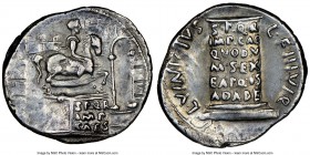 Augustus (27 BC-AD 14). AR denarius (20mm, 3.87 gm, 8h). NGC XF 5/5 - 3/5. Rome, ca. 16 BC. L. Vinicius, moneyer. Equestrian statue of Augustus right ...