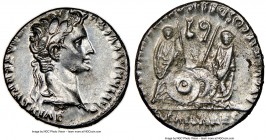 Augustus (27 BC-AD 14). AR denarius (18mm, 3.74 gm, 2h). NGC MS 4/5 - 3/5. Lugdunum, 2 BC-AD 4. CAESAR AVGVSTVS-DIVI F PATER PATRIAE, laureate head of...