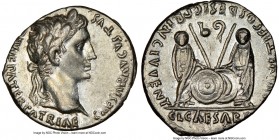 Augustus (27 BC-AD 14). AR denarius (19mm, 3.71 gm, 8h). NGC Choice AU 4/5 - 4/5. Lugdunum, 2 BC-AD 4. CAESAR AVGVSTVS-DIVI F PATER PATRIAE, laureate ...