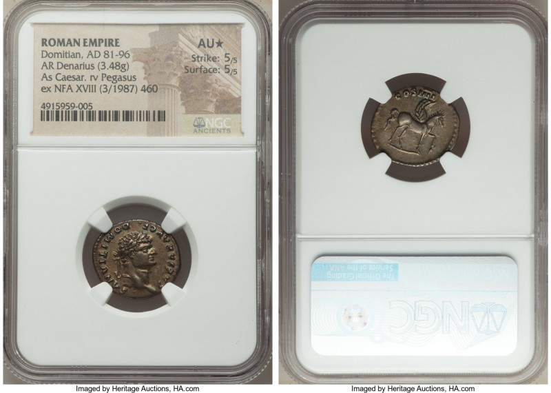 Domitian, as Caesar (AD 81-96). AR denarius (19mm, 3.48 gm, 7h). NGC AU S 5/5 - ...